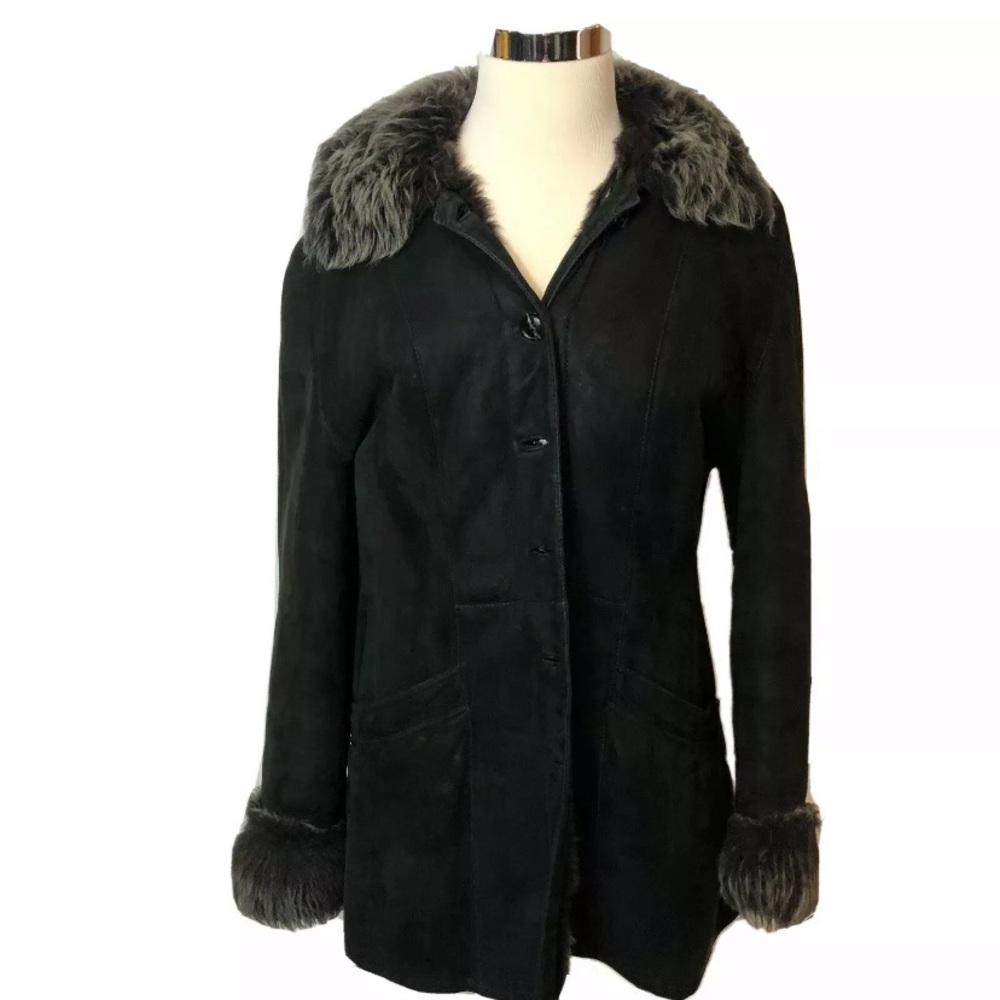 Genuine Shearling jacket coat size Large for women w/hood warm made in Italy